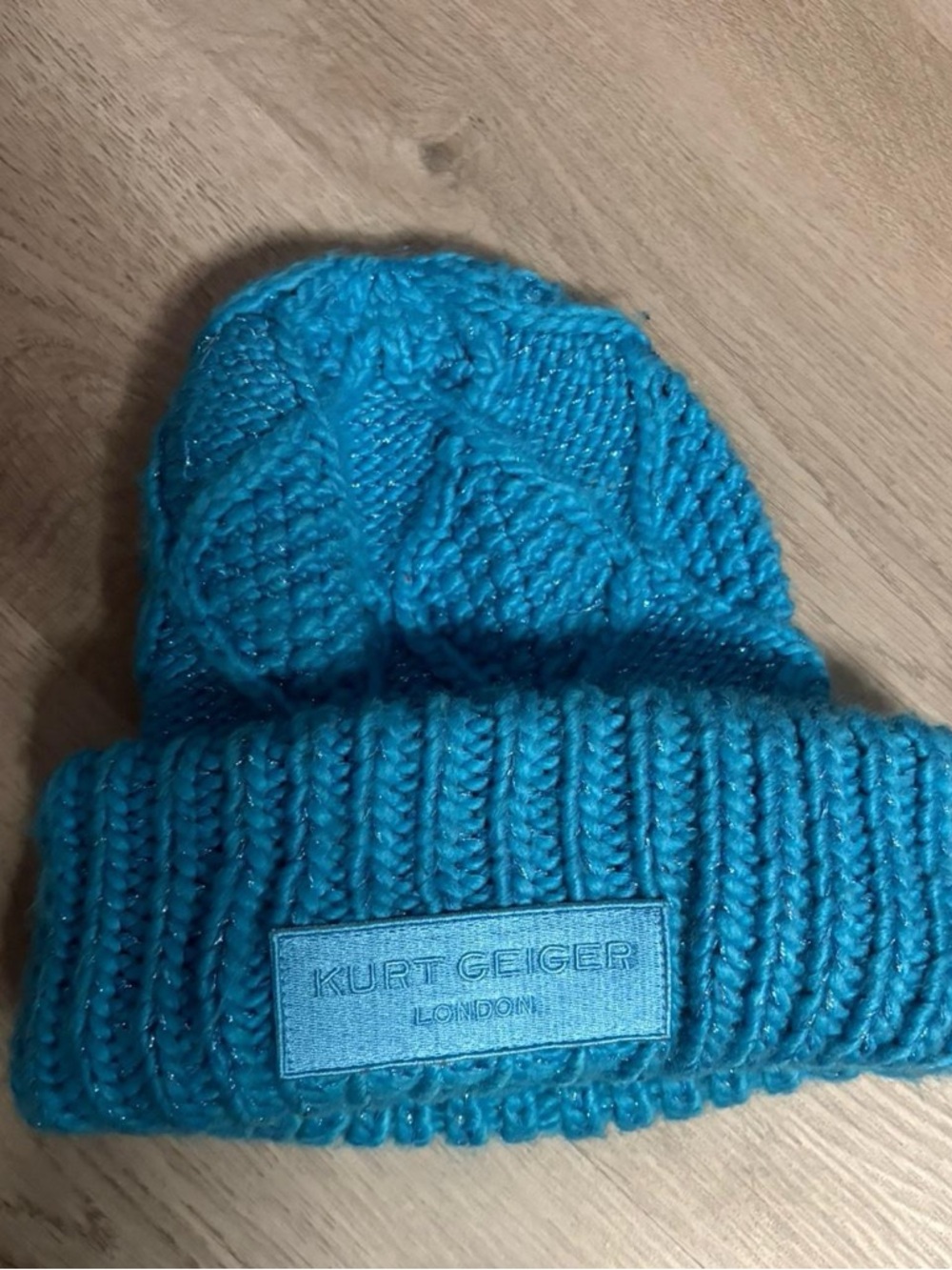 Kurt Geiger Teal Sparkle Knit Hat